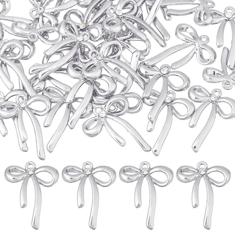 8325 30Pcs Bowknot Charms Alloy Bow Tie Charms Platinum Bows Link Dangle